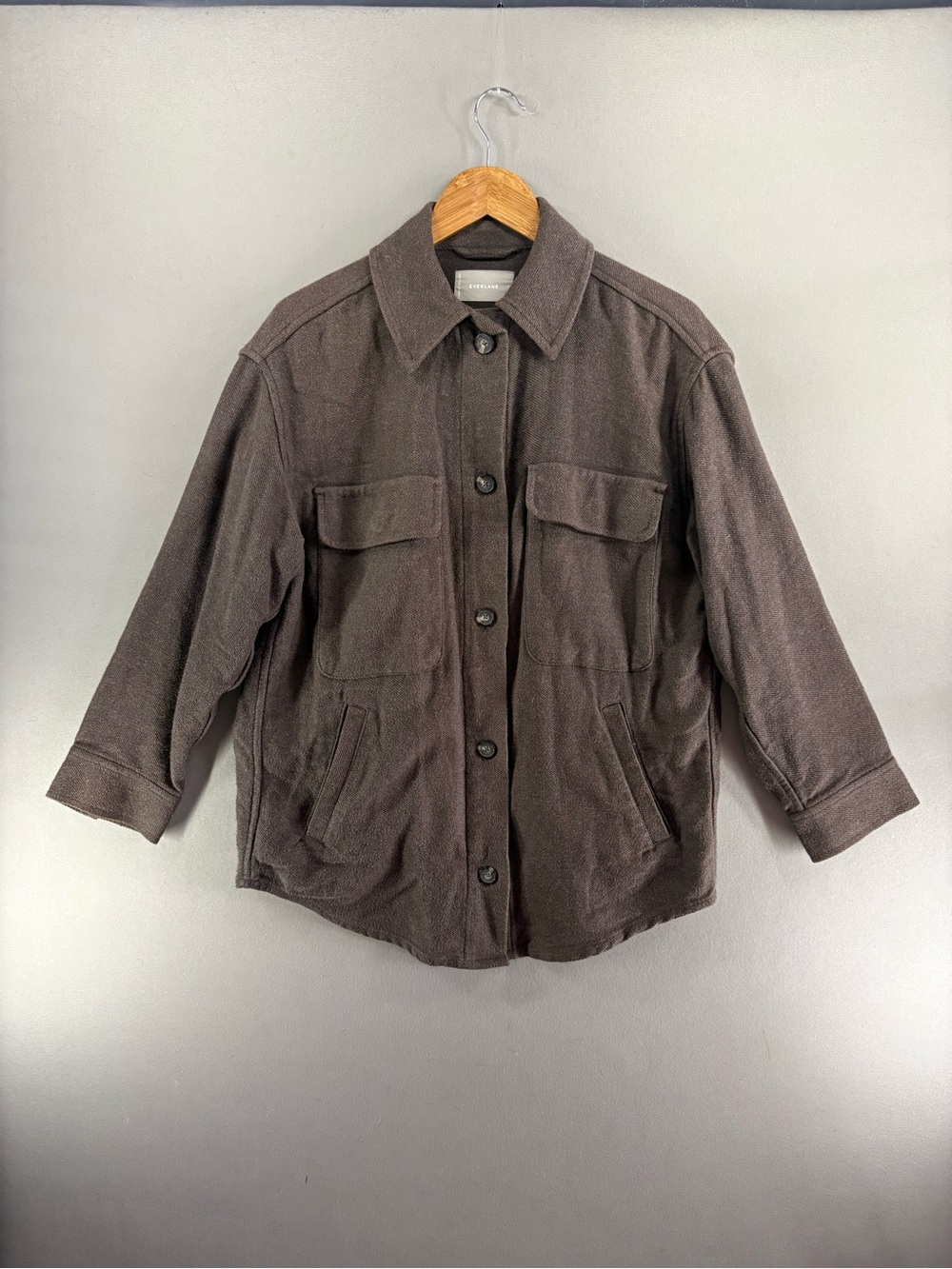 Everlane Women Cotton Shirt Jacket Oversized Size Large Brown Buttons